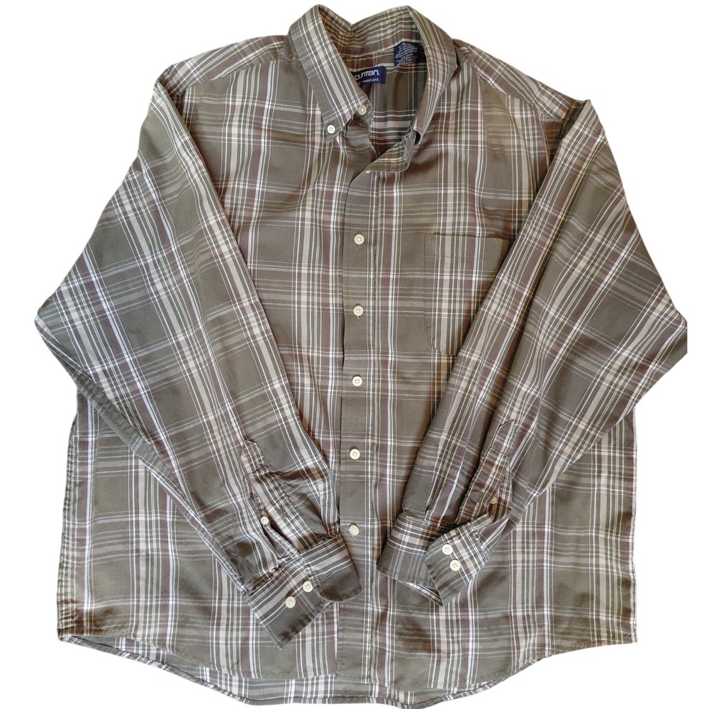 Puritan Mens XL Smokey Olive Plaid Shirt Wrinkle Resistant P48F800. A296